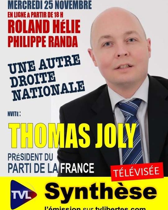 Thomas Joly, Président du PdF invité de TV Libertés. Pour regarder la vidéo, cliquez sur le lien.