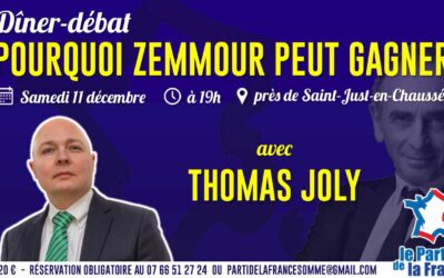 Dîner-débat samedi 11 décembre dans l’Oise : « Pourquoi Zemmour peut gagner »