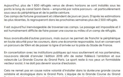 La Grande Course du Grand Paris annulée pour cause de villages de migrants !!