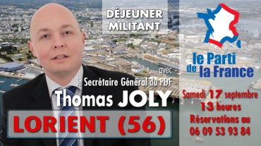 Samedi 17 septembre : Thomas Joly, secrétaire général du Parti de la France, sera à Lorient (56)