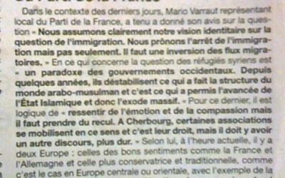 Cherbourg : Le Parti de la France donne son avis sur les migrants dans la presse locale